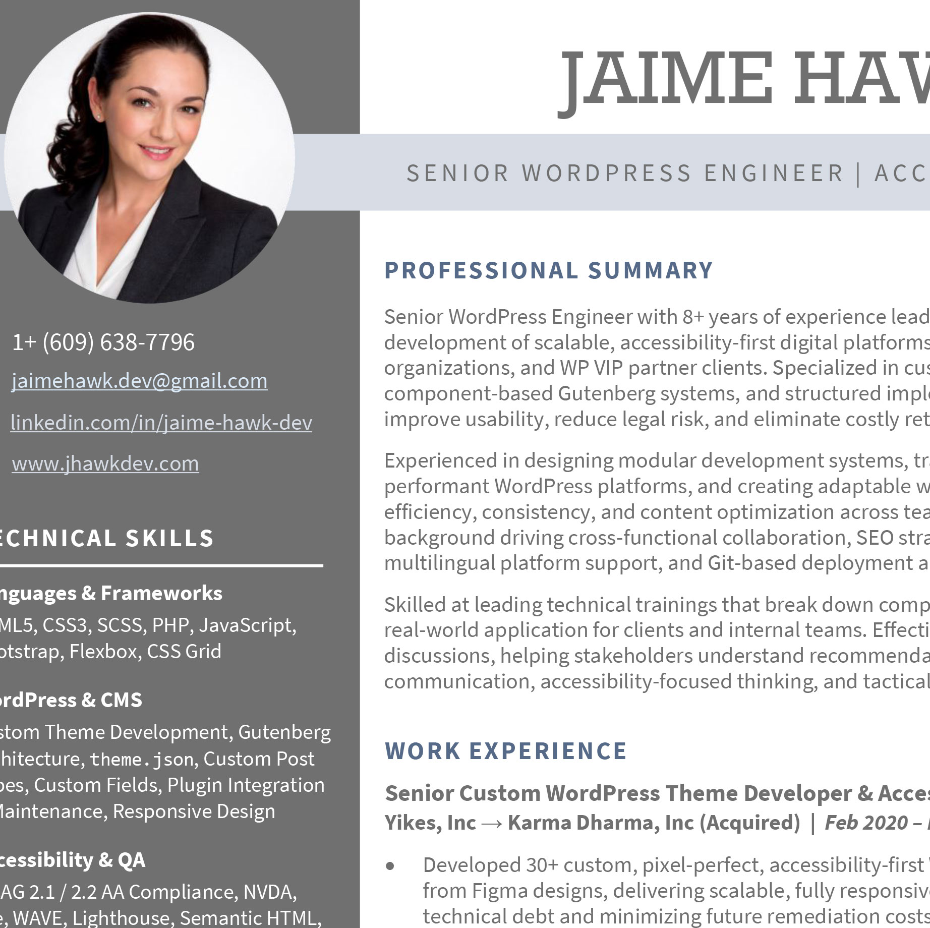 Resume | Senior WordPress Developer Jaime Hawk