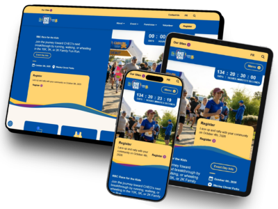 The RBC Race for the Kids website, shown on desktop, iPad, and mobile device screens.